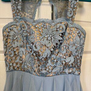 Light Blue Ruffle Floor Length Prom Dress - Juniors Size 3